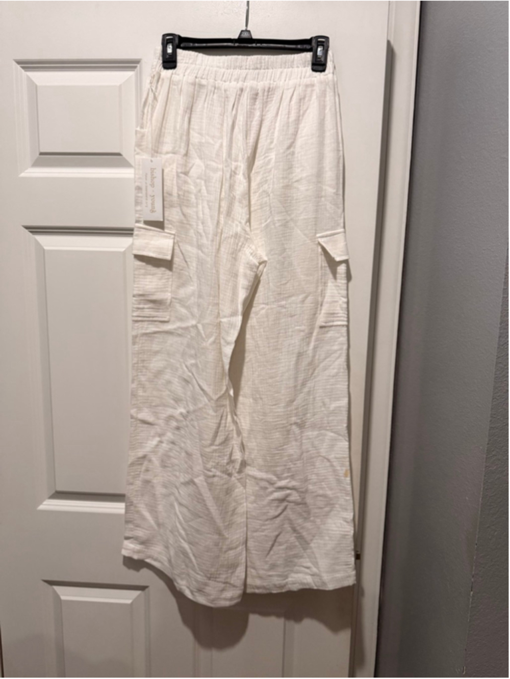 Women's Bishop + Young White Gauze Cargo Wide Leg Pants Set S - Picture 8 of 9